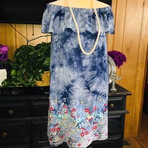 Le Lis Off Shoulder Tie Dye Embroidered Dress
